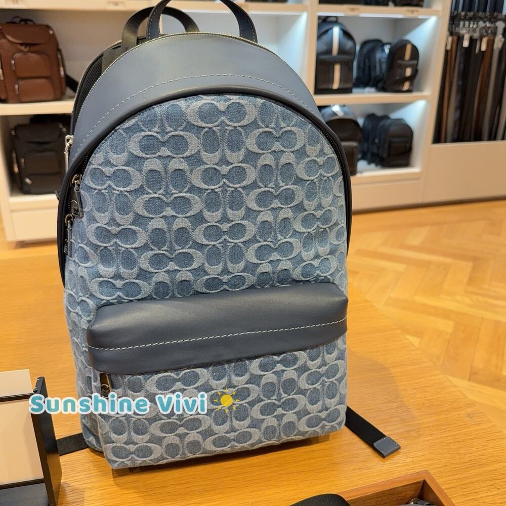 NWT Coach Taylor Backpack in Signature Denim CDF23 Silver/Denim
